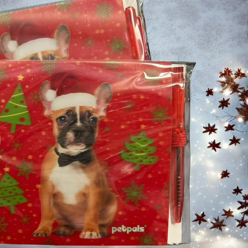 Holiday French Bulldog Petpals Notebook & Pen Set
